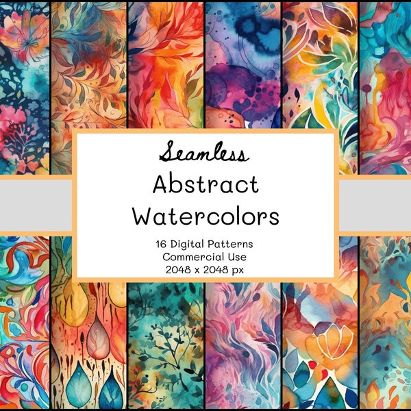 Abstract Watercolors Seamless Digital Patterns Set