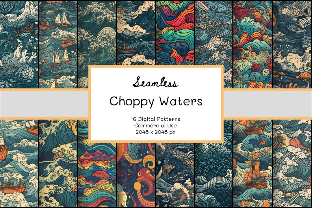 Choppy Waters Seamless Digital Patterns Set - Etsy