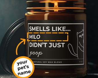 Funny Candle - Smells Like [Cat Name] Didnt Just Poop - Personalized Amber Jar Candle - Pet Name Customization - Soy Wax