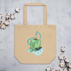Bonita bolsa de tela con forma de robot vegetal – Bolsa ecológica con diseño de máquina de jardinería kawaii – Regalo para amantes de las plantas con estilo de dibujos animados