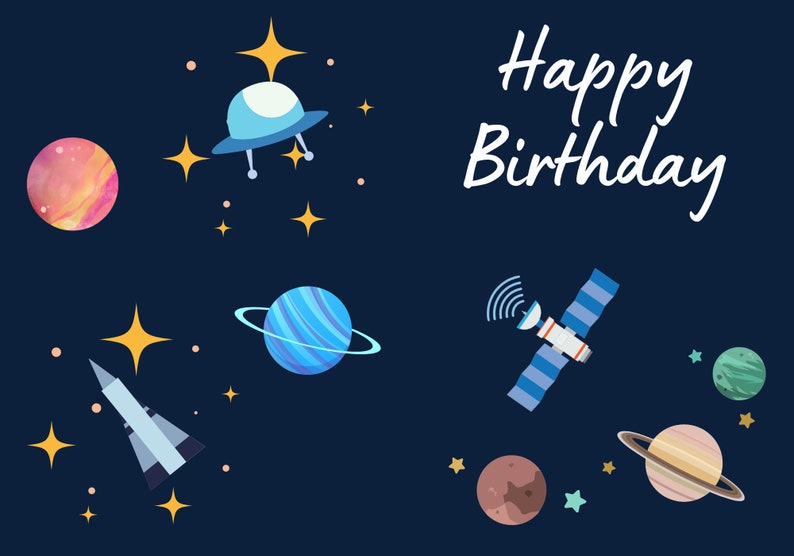 Printable Space Birthday Card, Downloadable Space Birthday Card, Cosmos Birthday Card, Download ...