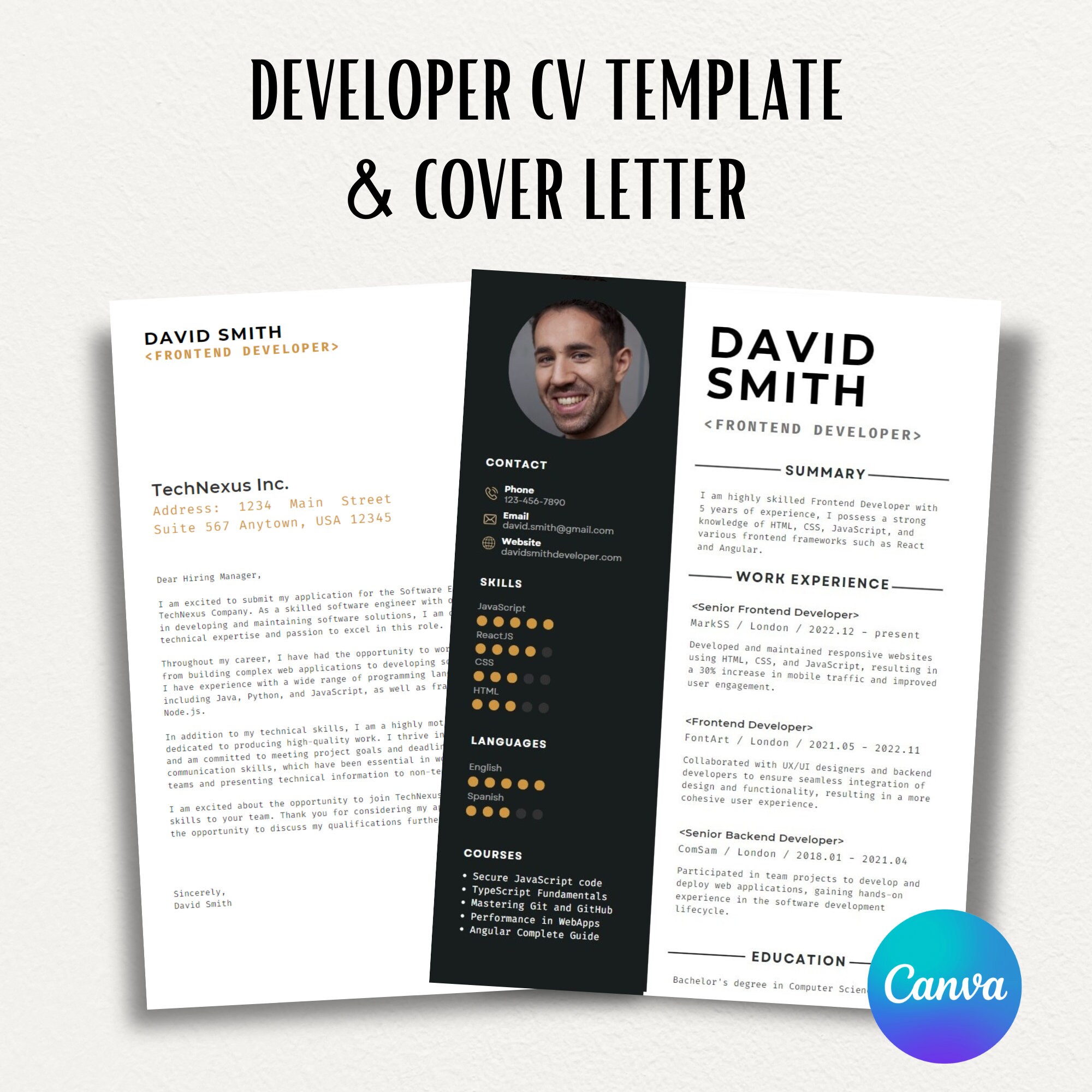 Printable Developer CV Template and Cover Letter - Etsy
