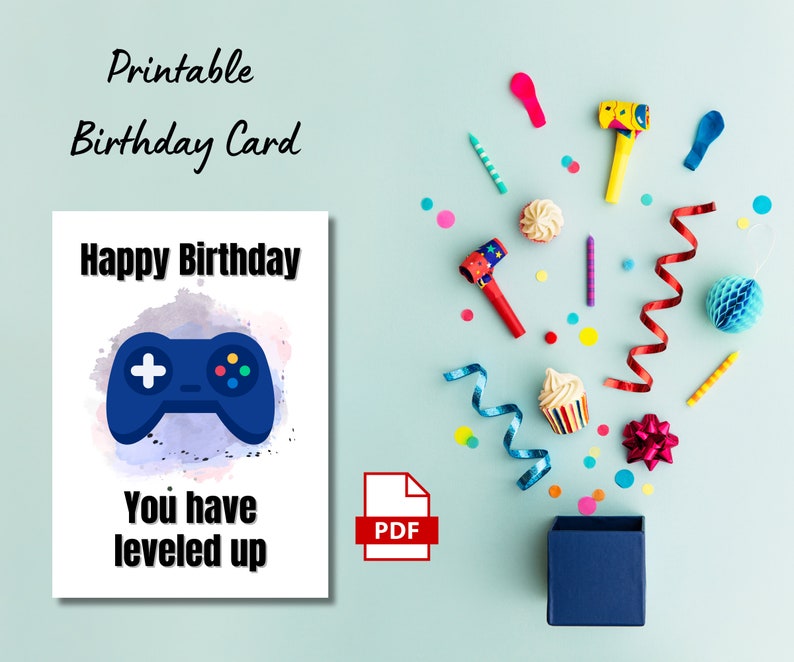 Printable Gamer Birthday Card Downloadable Gaming Birthday Etsy