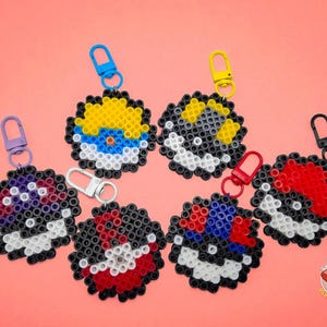 Retro Pokéball Keychain – Handmade Pixel Perler Bead Art (Multiple Options)