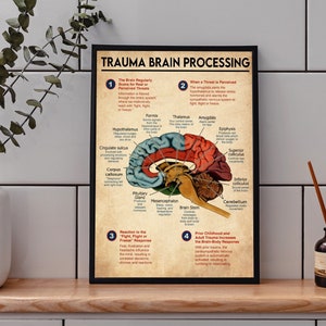 Trauma Brain Processing Poster, Mental Health Poster, Brain Anatomy, Brain Art,Anatomy Poster,Brain Wall Art,Therapist Psychologist Guidance