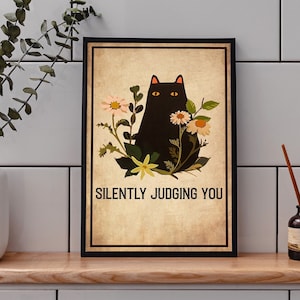 Silently Judging You Poster, Funny Black Cat Poster, Black Cat Wall Hanging, Black Cat Wall Art, Black Cat Art, Black Cat Gift, Cat Print