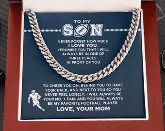 Collar de fútbol personalizado para hijo: cadena de eslabones cubanos de acero inoxidable