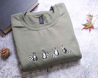 EMBROIDERED Raccoon Sweatshirt, Cute Raccoons Sweater, Raccoon Crewneck, Raccoon Gifts, Racoon Sweat Shirt, Feral But Cute, Racoon Gift