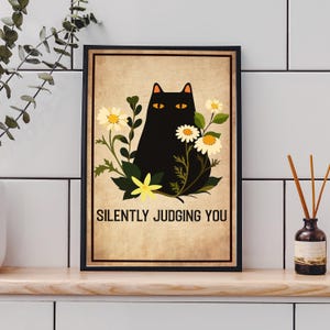 Silently Judging You Poster, Funny Black Cat Poster, Black Cat Wall Hanging, Black Cat Wall Art, Black Cat Art, Black Cat Gift, Cat Print