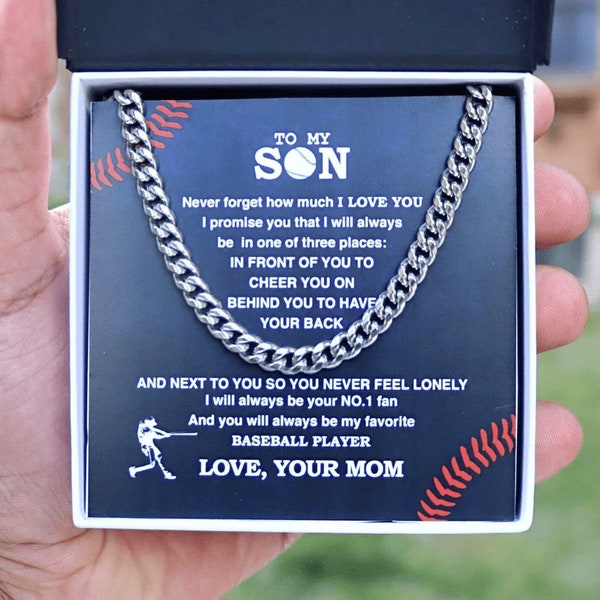 Personalized Boys Baseball Necklace To My Son From Mom,Custom Boy Baseball Player Gift from Dad,Inspiration Men Fathers Day Cuban Link Chain