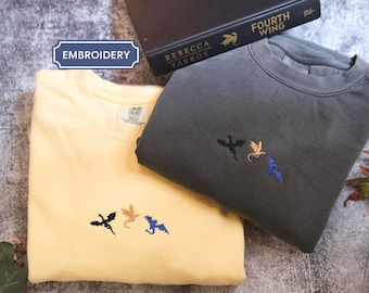 Comfort Colors Tiny Dragons Embroidered Fourth Wing Embroidered BookTok Bookish Gifts Dragon Basgiath War College Crewneck