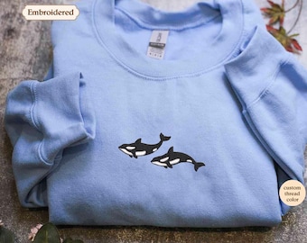 Orca Embroidered Sweatshirt – Killer Whale Ocean Crewneck – Cute Marine Animal Shirt – Coastal Gift for Nature and Sea Life Lovers