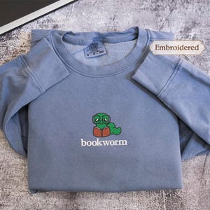 Bookworm Embroidered Comfort Colors® crewneck, Cute Shirt for Readers, Book Lover Gift, Bookish Shirt, Aesthetic Bookworm, Reading Shirt