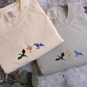 Comfort Colors Dainty Dragons Embroidered Sweatshirt, Fantasy Book Reader Tees, Fourth Wing Shirt, Bookish, Dragon Shirt, Bookworm Shirt
