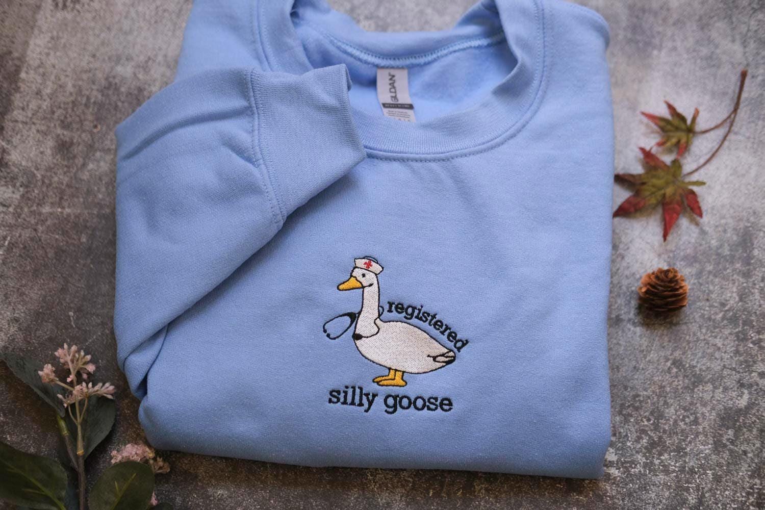 Embroidered Nurse Silly Goose Sweatshirt | Trendy Sweatshirt | Gift For Her | Silly Goose University | Funny Embroidered Shirt