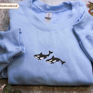 Orca Embroidered Sweatshirt – Killer Whale Ocean Crewneck – Cute Marine Animal Shirt – Coastal Gift for Nature and Sea Life Lovers