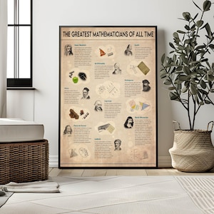 Greatest mathematicians of all time poster, Famous Mathematicians, High School Math Classroom Decor, Math teacher gift, Math Wall decor