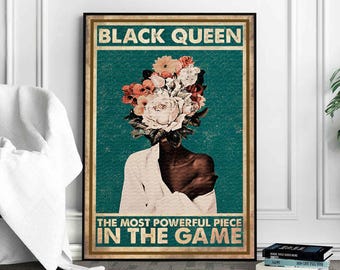 Black Queen Floral Art Poster: African American Woman Decor