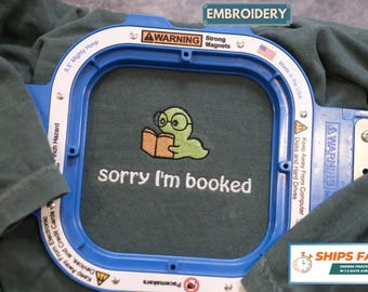 Bookworm Embroidered Tee – Cute Comfort Colors Shirt for Book Lovers, Bookish Gifts