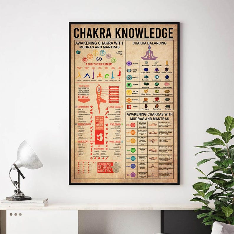 a poster of a table with a chair and a lamp