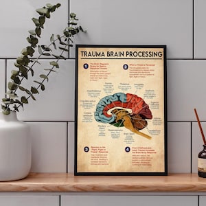 Trauma Brain Processing Poster, Mental Health Poster, Brain Anatomy, Brain Art,Anatomy Poster,Brain Wall Art,Therapist Psychologist Guidance