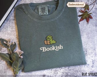 Bookish worm Embroidered Comfort Colors® crewneck, Cute Shirt for Readers, Book Lover Gift, Bookish Shirt, Aesthetic Bookworm, Reading Shirt