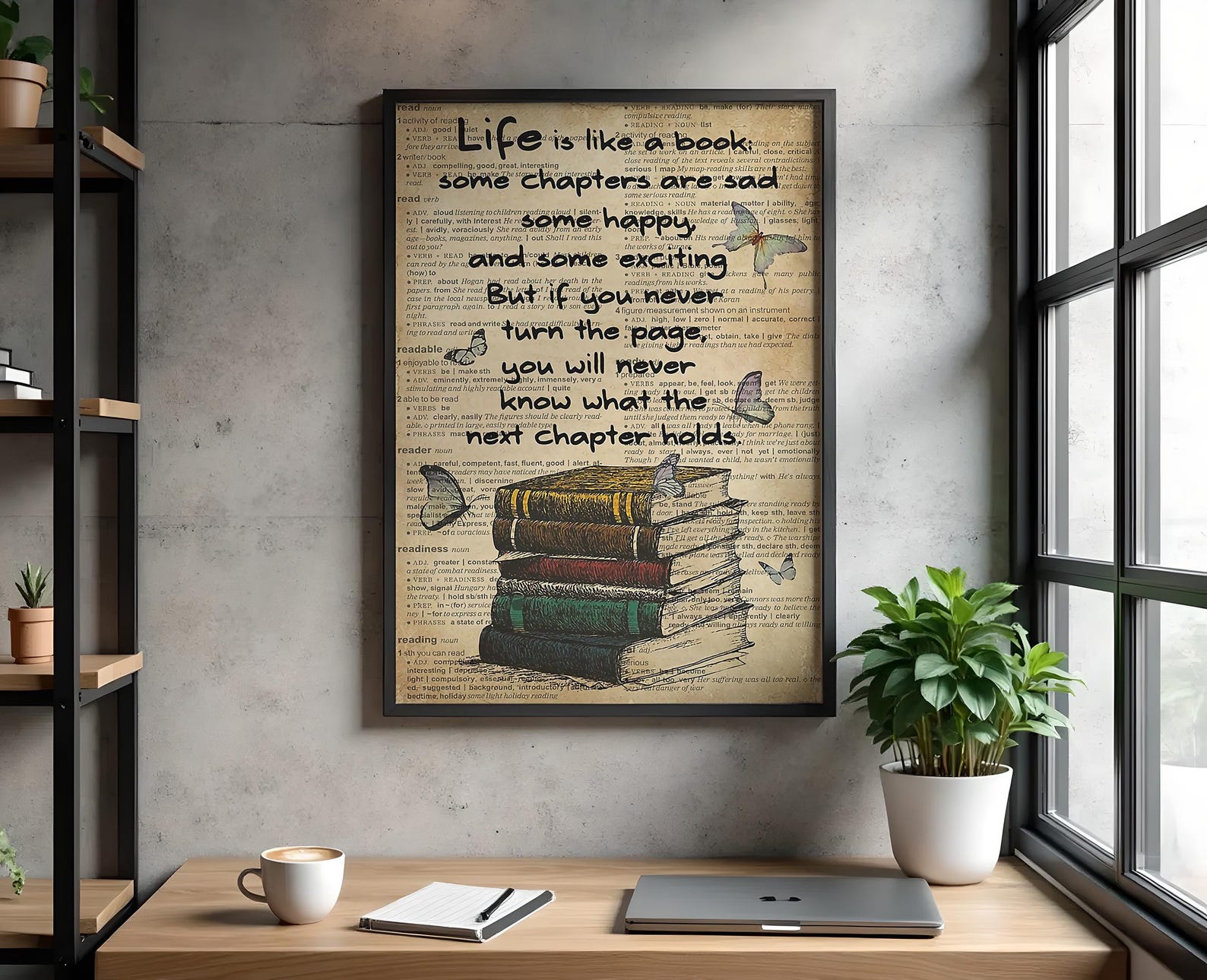 Book Quote Art Print, Cozy Bookshop Illustration, Library Wall Decor ...