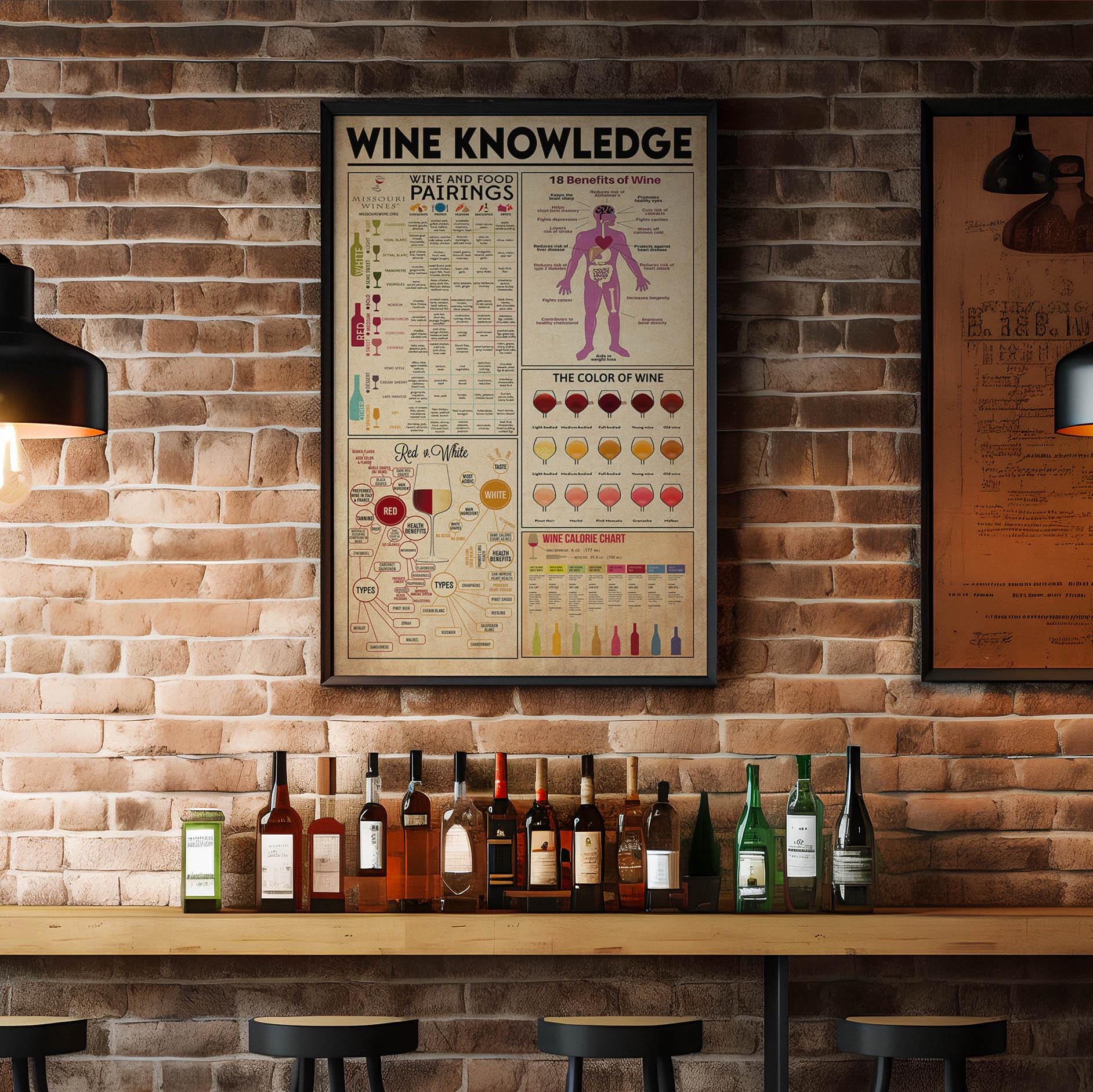 Wine Knowledge Retro Poster, Bartender Wine Guide, Bar Wall Art, Wine ...