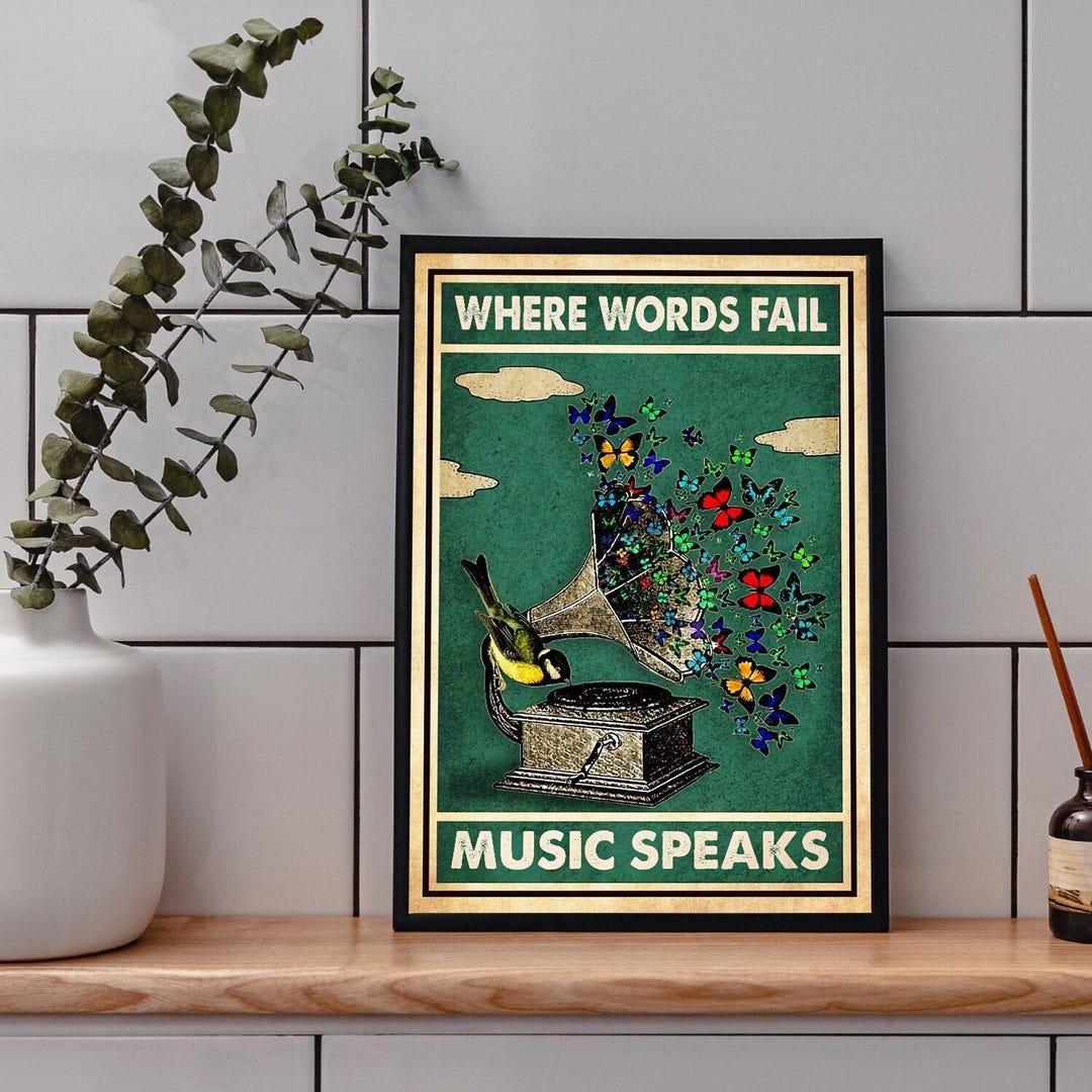 Vintage Gramophone Poster: Music Speaks Art Print - Etsy