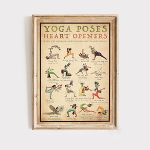 Yoga Poses Art Print, Vintage Yoga Heart Openers Yoga Gift for Enthusiasts, Mindfulness Wall Art, Boho Yoga Gift, Yoga Studio Print