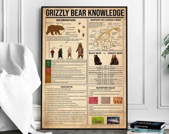 Grizzly Bear Knowledge Poster: Anatomy & Facts Art Print