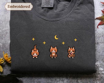 EMBROIDERED Stardew Valley Orange Cat Sweatshirt, Perfect Gift for Gamers, Stand out with Gaming-inspired Fashion, Cozy & Cute Gaming Attire