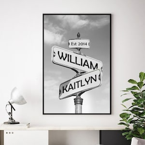 Personalisierter Name Vintage Straßenschild Leinwand, Benutzerdefinierter Name Datum Kreuzung Straßenschild Hochzeit Wandkunst Ideales Geschenk für Paare Jahrestag
