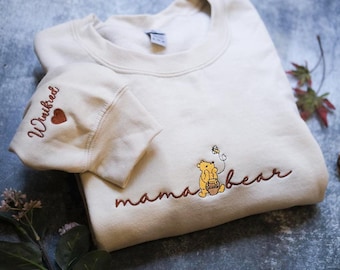 Embroidered Winnie the Pooh Sweatshirt: Custom Mama Papa Est Pregnancy Announcement