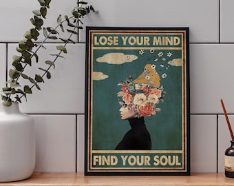 Music Vintage Poster, Lose Your Mind Find Your Soul Poster, Phonograph Record Print, Music Art, Music Wall Art, Music Gifts, Music Prints