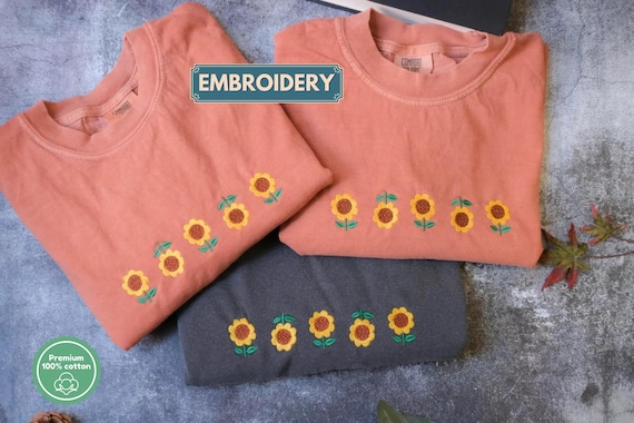 Cute Sunflower Shirt: Embroidered Cottagecore sweater, Wildflowers Comfort Colors