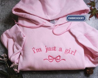 I'm Just a Girl Embroidered Crewneck - I'm Literally Just a Girl - Bow Crewneck - Dainty Bow Shirt - Sweatshirt - Comfort Colors shirt