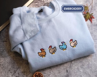 Stardew Valley Chicken embroidered Sweatshirt, Perfect Gift for Gamers, Stand out with Gaming-inspired Fashion, Handcrafted Gaming Apparel