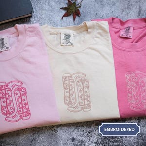 Cowgirl Boots Embroidered Comfort Colors Shirt, Cowgirl Boots Embroidered Crewneck, Cowboy Boots Embroidered T-Shirt, Cowboy Embroidered Tee