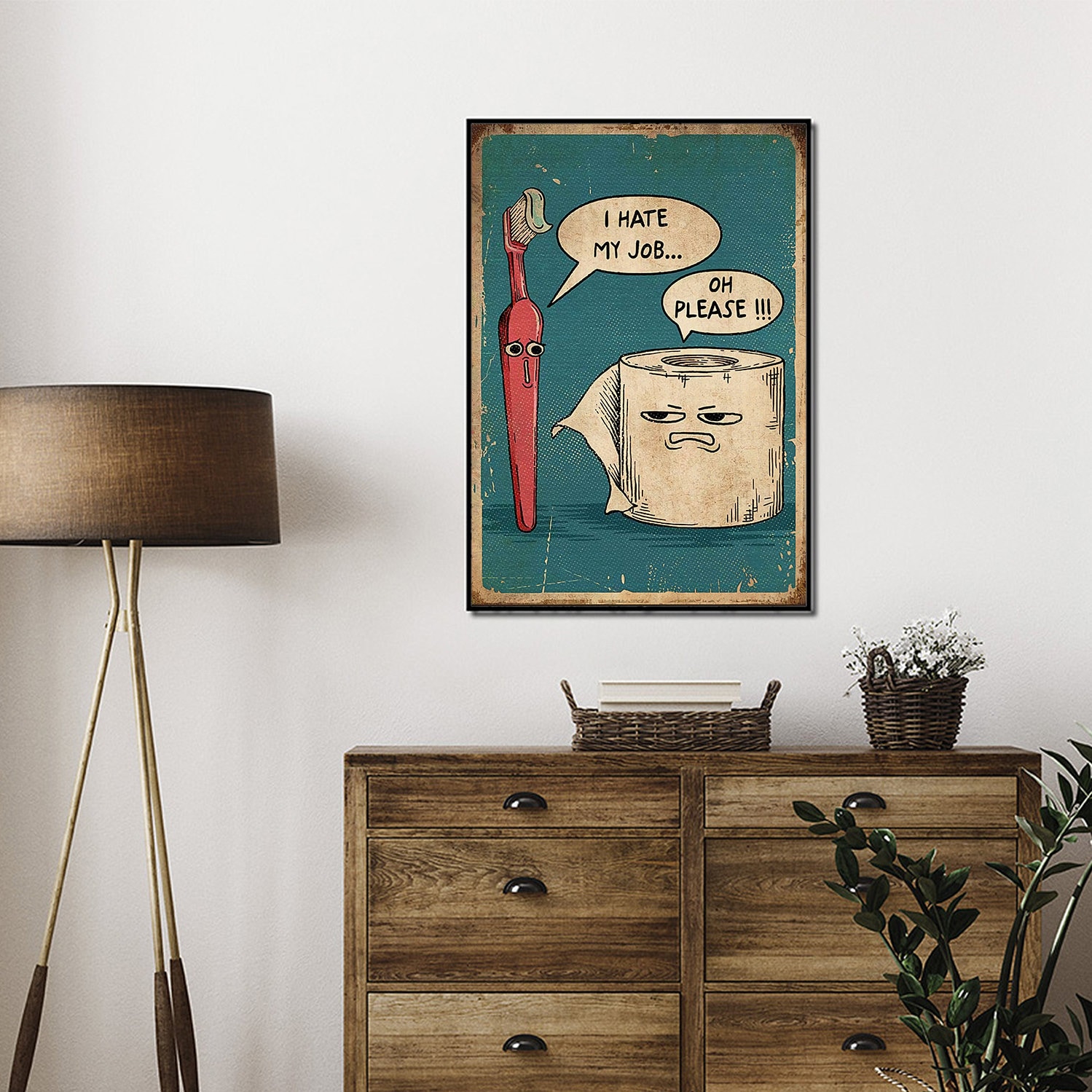 I Hate My Jobs Poster, Bathroom Decor, Funny Toothbrush vs Toilet Paper Poster, Funny Wall Hanging, Bathroom Wall Art, Bathroom Print