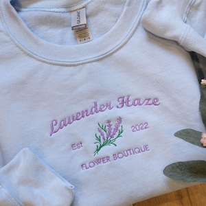 Lavender Embroidered Sweatshirt, Embroidered Crewneck, Gift for Fan girl, Flower lavender embroidery, music subtle merch
