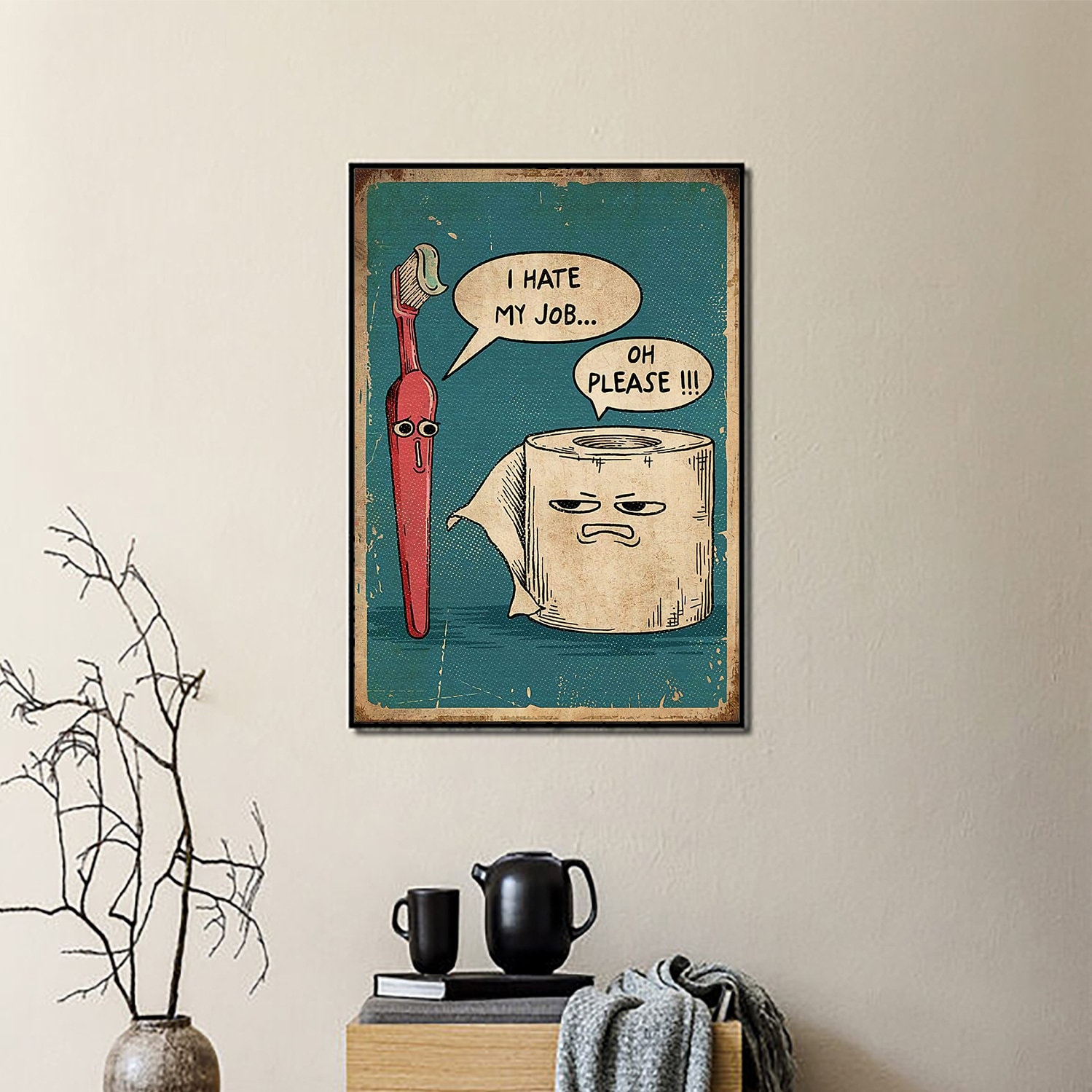 I Hate My Jobs Poster, Bathroom Decor, Funny Toothbrush vs Toilet Paper Poster, Funny Wall Hanging, Bathroom Wall Art, Bathroom Print
