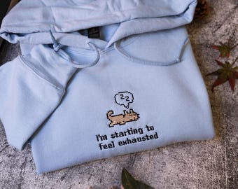 I'm Starting To Feel Exhausted shirt Stardew Valley,Embroidered Sleepy Cat chicken Pixel Art, Gamer Gift, For Him or Her, Pelican Town, Cozy