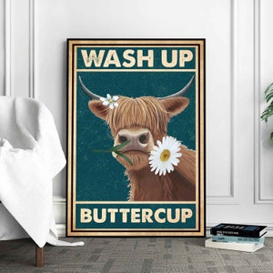 Rinder waschen Butterblume Poster, Rinder Badezimmer Dekor, Badezimmer Wandkunst, lustiges Badezimmer Schild, Rinder Badezimmer Druck, Rinder Toilette Dekor
