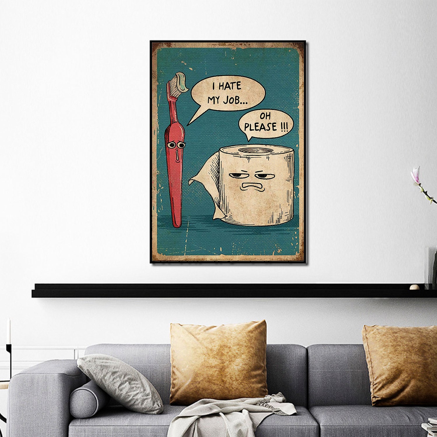 I Hate My Jobs Poster, Bathroom Decor, Funny Toothbrush vs Toilet Paper Poster, Funny Wall Hanging, Bathroom Wall Art, Bathroom Print