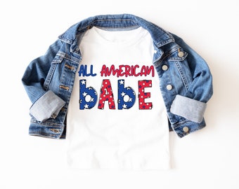 All American Babe T-shirt, America Retro Tee, 4 juli Kids Tee, Memorial Day T-shirt, peuter 4 juli outfit, patriottische outfit, VS