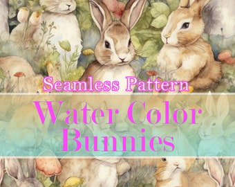 Easter Bunny Watercolor Seamless Patterns - Set of 6, Springtime Rabbit Backgrounds Digital Paper, DIY Crafts & Home Decor, Instant Download
