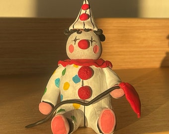 Handmade Polymer Clay Clown Sculpture: Vintage Style Desk Decor