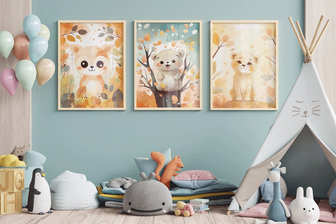 Safari Animal Nursery Prints: Set of 3 Jungle Wall Art (digital ...
