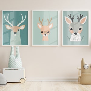 Cute animal Set of 3 Nursery and playroom wall art, Safari nursery decor, Jungle animals, Nursery prints, kids decor, 3 prints Download
